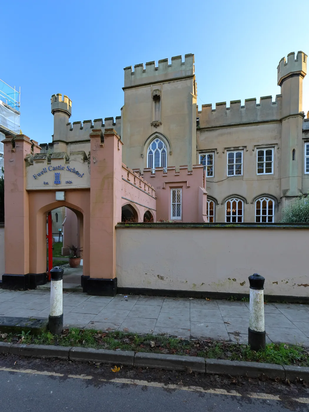 The gatehouse at Ewell Castle School in Church Street, Ewell, the only school in the borough to have published its results-day times. The photograph was taken on an earlier date and does not show results day.
