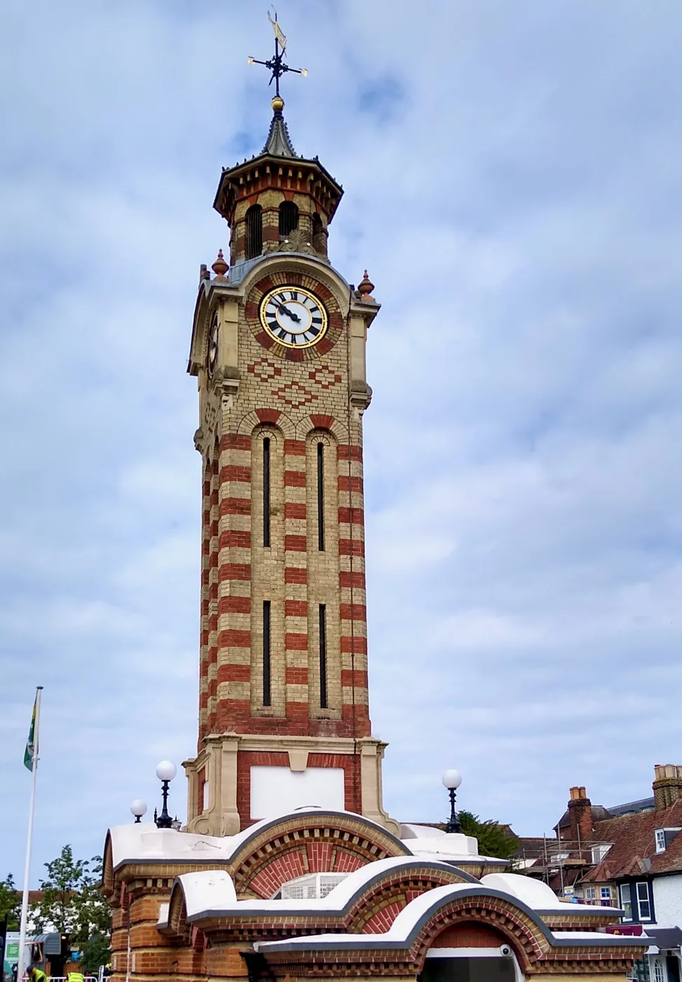 The clock tower in Epsom Market Place, where the Thursday and Saturday market and the monthly farmers' market are held